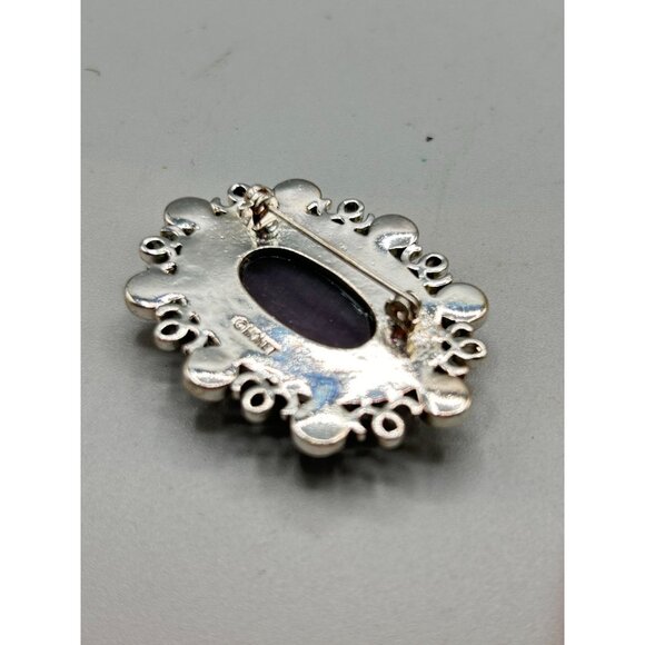 Signed MONET Pin Brooch Purple Tones Faceted Cabochons Silver Tone Setting - Picture 10 of 12